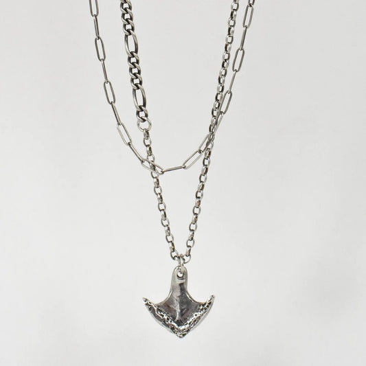 Silver vomer anchor double chain necklace