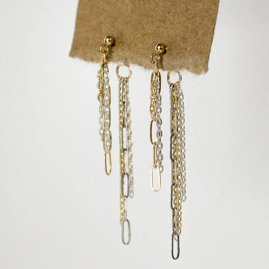 Mixed chain double tassel earrings
