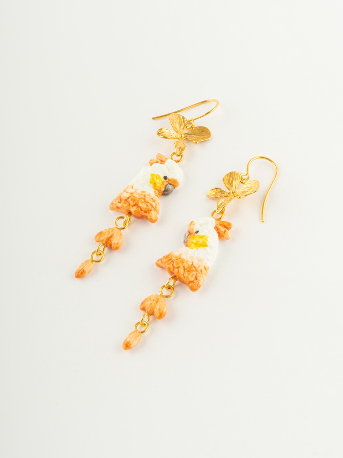 Flowers and Cockatoo earrings