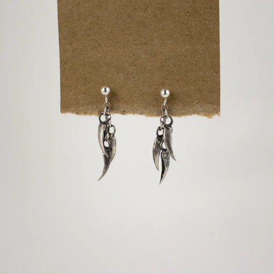 Silver claw tassel stud earrings