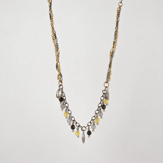 Tangled gold & silver beaded fringe seed necklace
